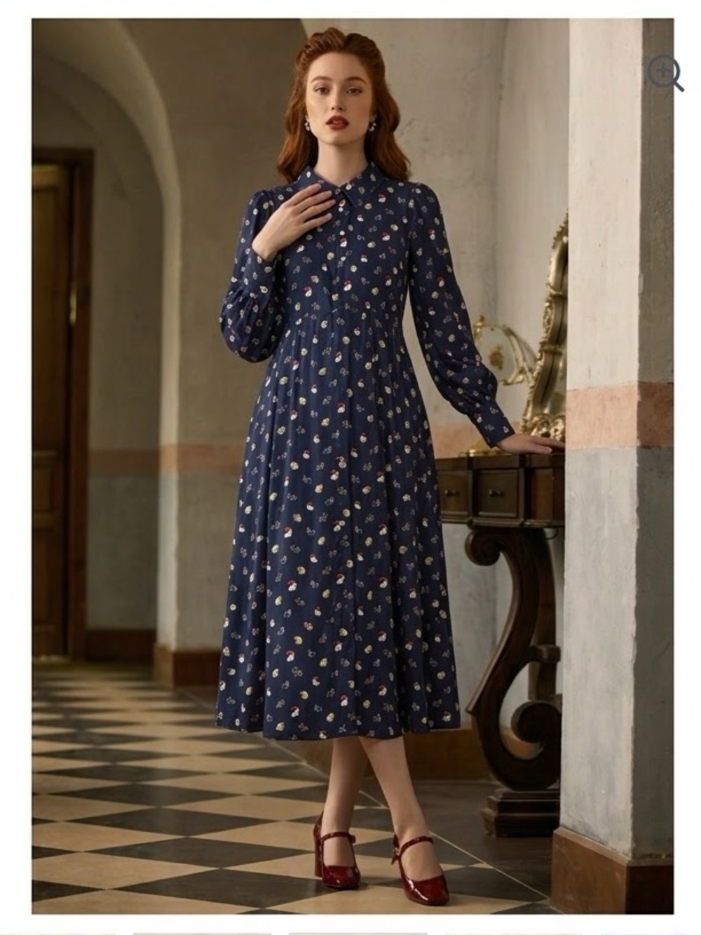 NWT ModCloth “Romantic Era” Button Front Midi Dress - Navy Cats Mystic Purr